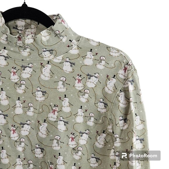 🏆068 Croft & Barrow Holiday Snowman Christmas Mock Neck Top - Picture 4 of 7